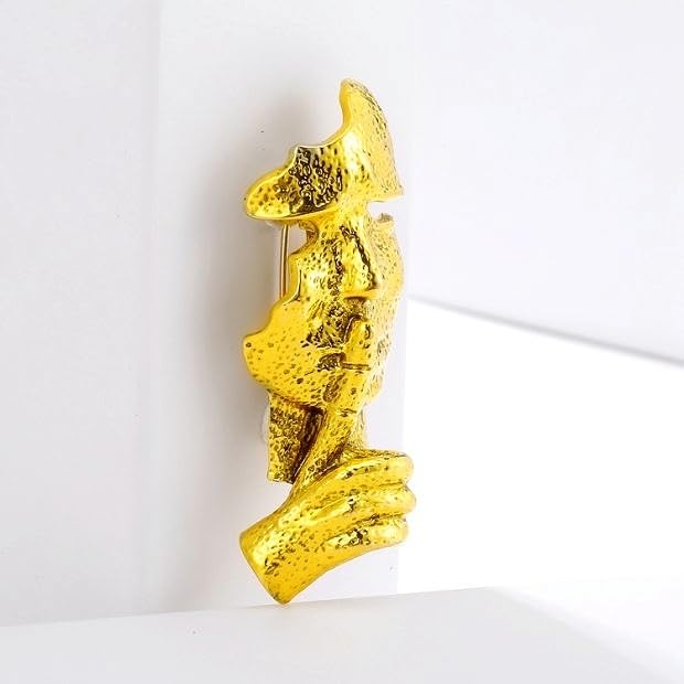 Image of Brooch Pins Gold Silence Thinker Mask Lapel Vintage Facepiece Badge Brooches for Women Fashion Jewelry Clothing Decoration Accessories