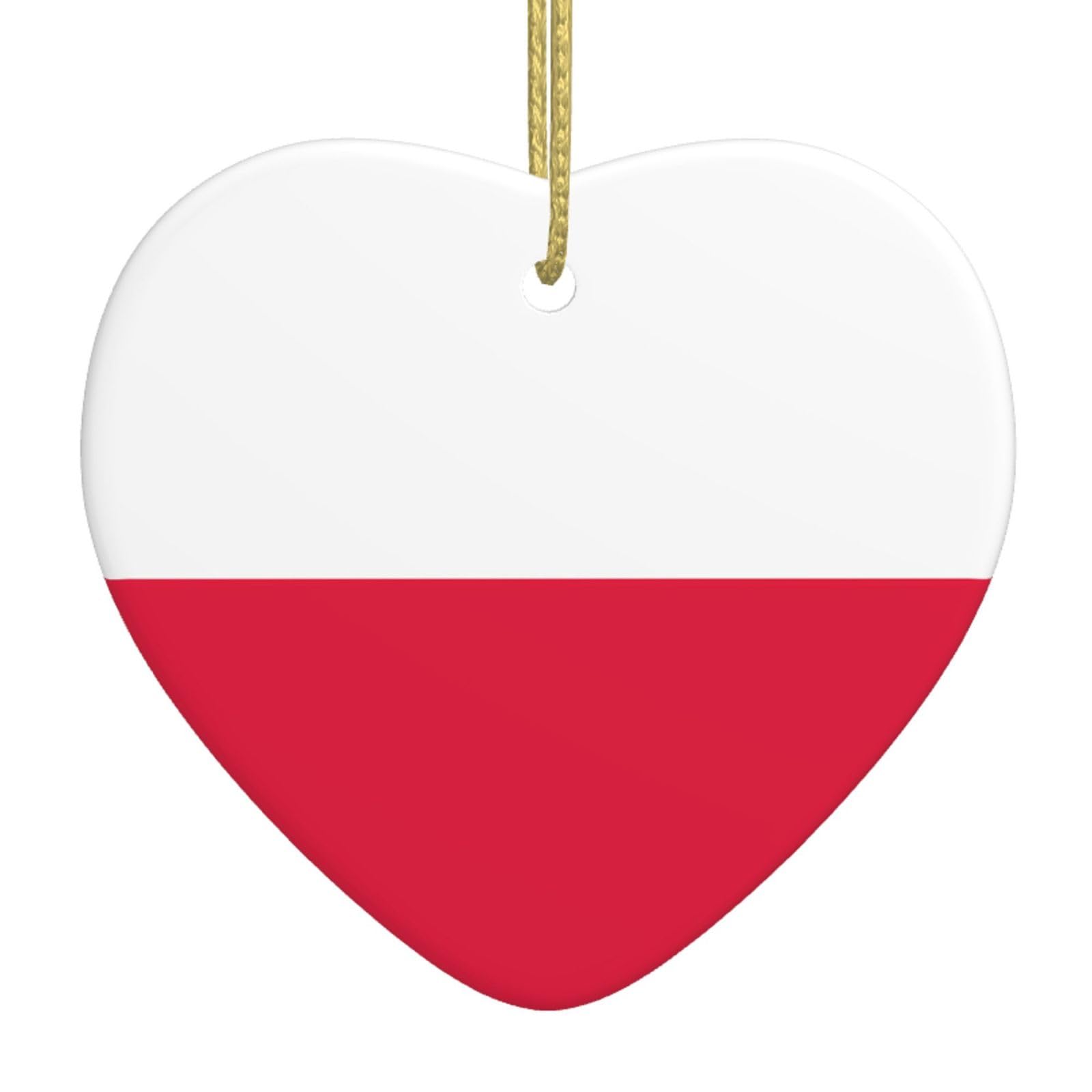Sxzvvbn White Polish Flag Ceramic Christmas Tree Ornaments, Heart-Shaped Pendants, Christmas Decorations, Gifts For Friends And Family.