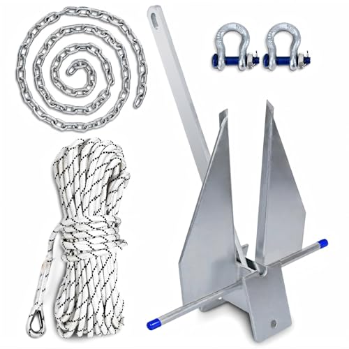 SajoSolid Heavy Duty Boat Anchor Kit 5/8/10/13/18/25 lb Galvanized Danforth Anchor with Anchor Chain Shakles and Boat Anchor Rope Fluke Anchor Kit for Boats Pontoon Deck Fishing and Sail