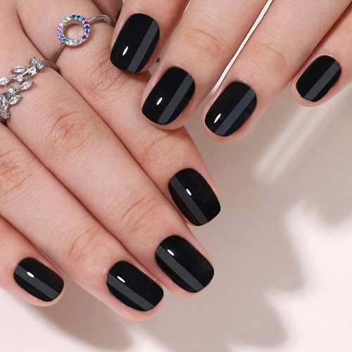 Image of CurvLife Press On Nails Extra Short - 30Pcs Soft Gel Fake Nails, Reusable Glue On Nail Kit with Adhesive Tabs, Natural Fit & Salon-Quality for Women & Girls (Elegant Black)