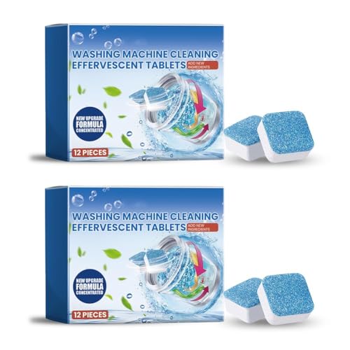 12 pastillas de limpieza para lavadora, detergente descalcificador para cargadores frontales/superiores, elimina el moho y los olores, descalcificación de fosas sépticas y ecológicas, tabletas de
