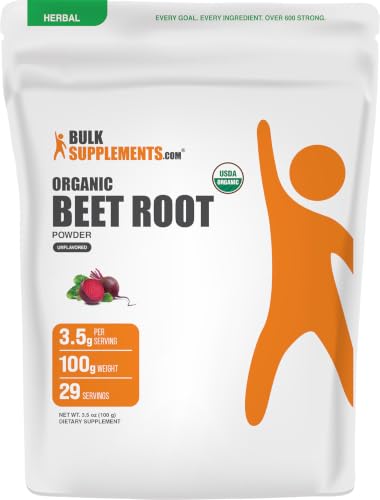 Image of BulkSupplements.com Organic Beet Root Powder - Beet Juice Organic, Beet Powder Organic, Beetroot Supplement - Vegan & Gluten Free, 3500mg of Organic Beet Powder per Serving, 100g (3.5 oz)