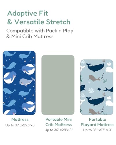 Image of Pack and Play Sheets Fitted 2 Pack, 38x26 Graco Pack n Play Sheets for Playard & Travel Crib Mattress, Ultra Soft Jersey Knit, Breathable Stretchy Deep Pocket, Compatible with Mini Cribs