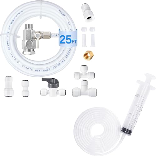 Unfreeze Water Line Tool + Refrigerator Water Line Kit - Food Grade Fridge Ice Maker Water Installation Kit,1/4 In O.D. 25 FT Water Tubing with Feed Water Adapter and Quick Fittings