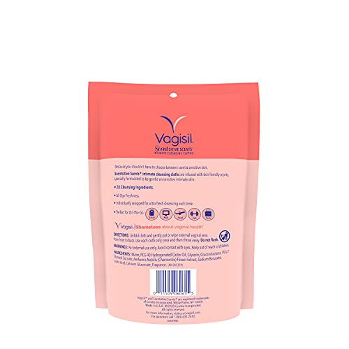 Vagisil Scentsitive Scents On-The-Go Feminine Cleansing Mini Wipes, Ph Balanced, Peach Blossom, Individually Wrapped, 16 Count White #TOP5