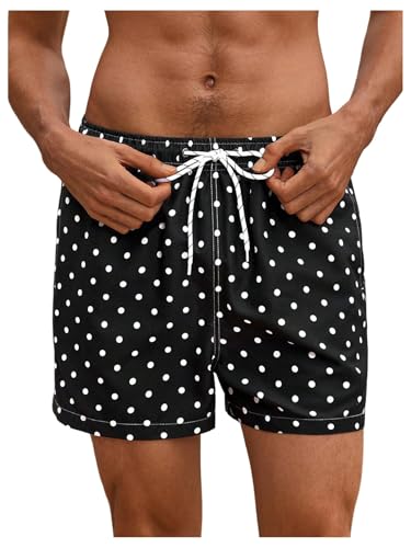 Verdusa Men's Polka Dots Swim Trunks Drawstring Waist Beach Shorts with Pockets3