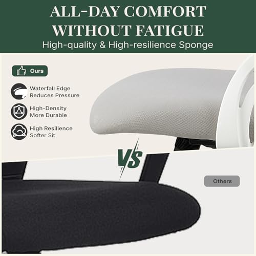 Image of Ergonomic Light Weight Office Chair, Comfy Desk Chair with Wheels, Work Chair with Adjustable Headrests, Flip-Up Armrests, Breathable Mesh Back, Small Computer Chair for Home Computer, Grey