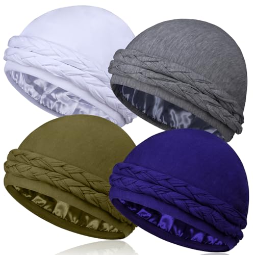 Image of 4 Pcs Satin Lined Turban Head Wraps for Men, Turban Head Scarf for Hair