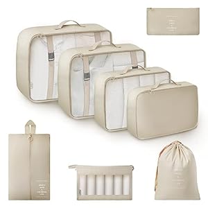 GRANNY SAYS 8 Set Beige Packing Cubes for Carry on Suitcase, Travel Bags Organizer for Luggage, Suitcase Organizer Bags Set, Travel Packing Cubes Luggage Organizer, Travel Essentials Travel Bag