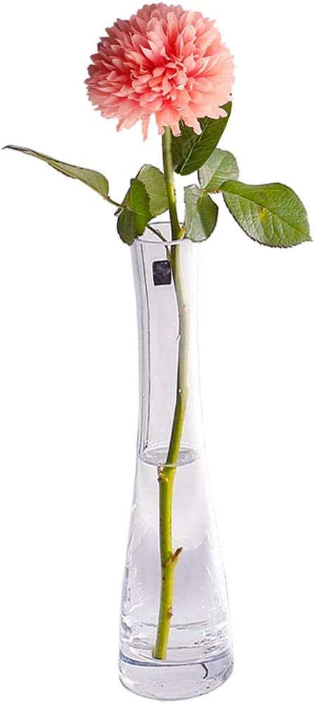 Hand-Made Blown Art Bud Glass Vase Empty Refillable Small Glass Vase Single Stem Vase for Flower and Office Bud Home Decor (25cm-Clear)