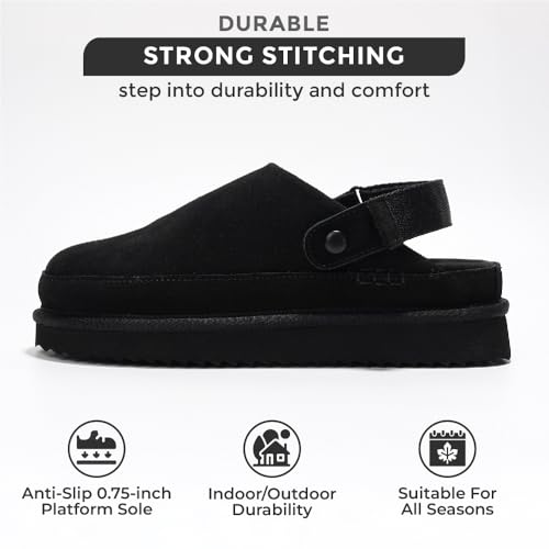 Project Cloud Genuine Suede Clogs for Women - Memory Foam Womens Clogs & Mules with Adjustable Straps - Lightweight Platform Shoes Non-Slip Slides (Goldstar)3