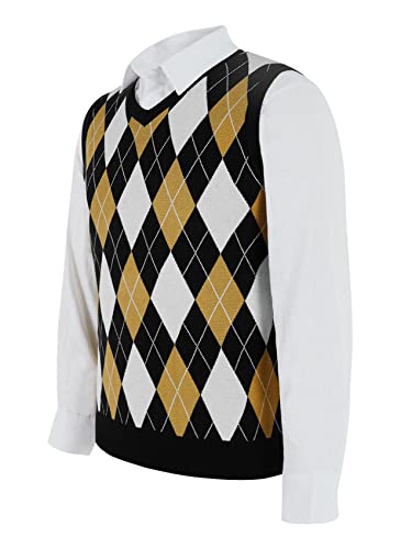 Karlywindow Mens Argyle Sweater Vests Rhombus Sleeveless V-Neck Knit Pullover Vest2