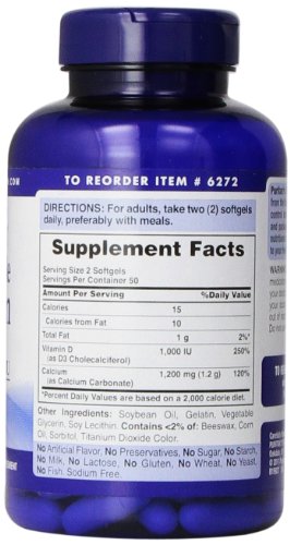 Puritan's Pride Absorbable Calcium 1200 Mg With Vitamin D 1000 Iu, 100 Softgels #TOP2