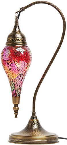 Demmex (10 Colors) Turkish Moroccan Handmade Colorful Mosaic Boho Swan Teardrop Table Desk Bedside Night Accent Mood Lamp Lampshade, 19" (Naughty Girl) #TOP1