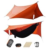 Travel Bird Skynest Amaca 11Ft con Rete e Telo Antipioggia, Hammock Tenda da Campeggio 4 In 1, Amache Portatile Ultraleggera a Doppio Strato con Corda di Colmo per Campeggio e Attività All