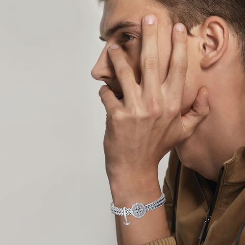 Pulsera Compass para hombre acero inoxidable 8.5 pulgadas miniatura 3