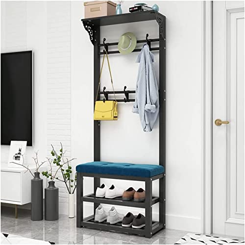 Banc à chaussures 60 cm bleu noir : meuble d'entrée 2 niveaux idéal petit espace