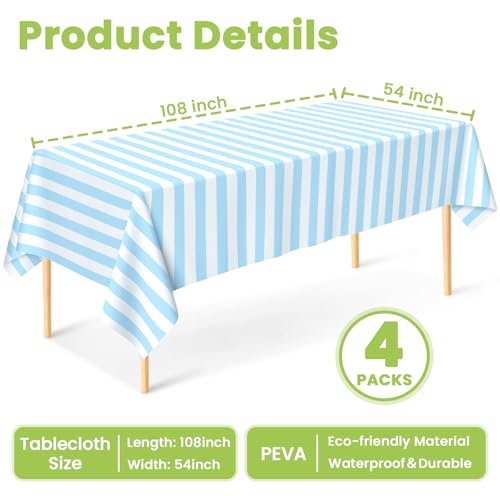 Image of Mulbozy Light Blue Striped Tablecloth 4 Pack,Light Blue and White Striped