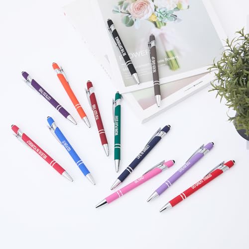 Funny Pens – 12 Pack Fine Point Smooth Writing Pens with Inspirational Tips, Black Ink, Touch Stylus Screens, Motivational Gift for Office &amp; Desk Accessories