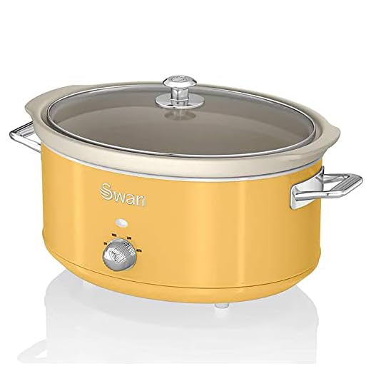Swan Retro SF17031YELNEU Olla Cocción Lenta 6,5L Recipiente Extraíble, Antiadherente Cerámica libre PFOA y PTFE, 3 Niveles Temperatura, Tapa Vidrio, Slow Cooker, Diseño Vintage, Amarillo, 320W