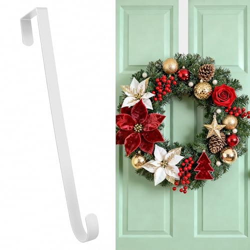 Image of HOOSUN 4th of July Decorations Wreath Hangers for Front Door,14 Inch Metal Wreath Hook Holder for Spring Decor,20 Lbs White Over The Door Wreath Hanger for Spring Patriotic Wreath Front Porch Decor