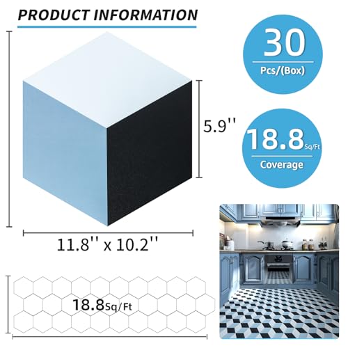 Art3d 30-Pack Hexagon Peel and Stick Vinyl Floor Tiles, Blue/Black/White - image 4