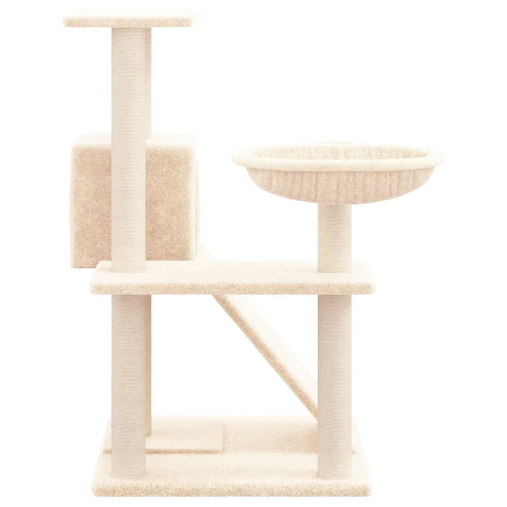 Árbol rascador con columnas de sisal y hamaca, color crema, 82 cm | Torre de escalada para gatos compacta para el salón con cueva, hueco para tumbarse y resistente posibilidad de arañazos.