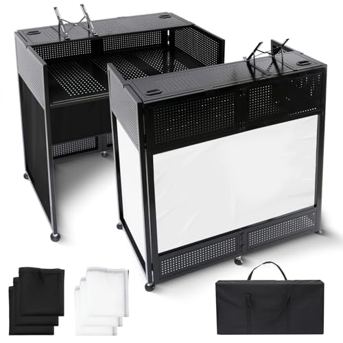 Portable DJ Booth Table, 41'L x 20'W DJ Table Stand Portable Booth Double Deck, Adjustable DJ Facade...