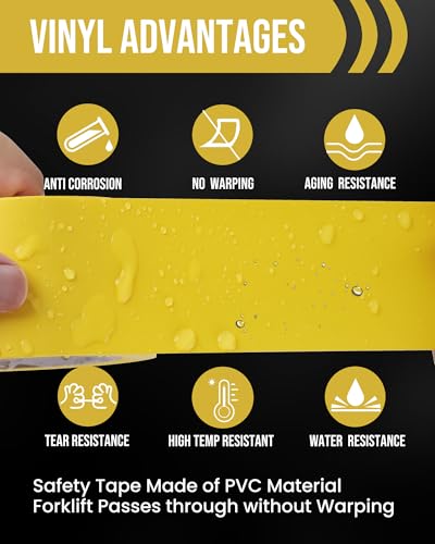 Image of Lichamp 3 Rolls Vinyl Tape, Premium Safety Marking and Traffic Floor Marking Tape, Bundling, Social Distancing, 4 Inch x 36 Yards per Roll, 108 Total Yards, Yellow
