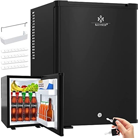 KESSER® Minikühlschrank mit Schloss, Minibar 40 Liter Nutzinhalt, Leise 22db, Abschließbar, Schlafzimmer, Wechselbarer Türanschlag, ca. 4°-16°C Höhe 57cm, Innenbeleuchtung Tisch-Kühlschrank Schwarz Cover