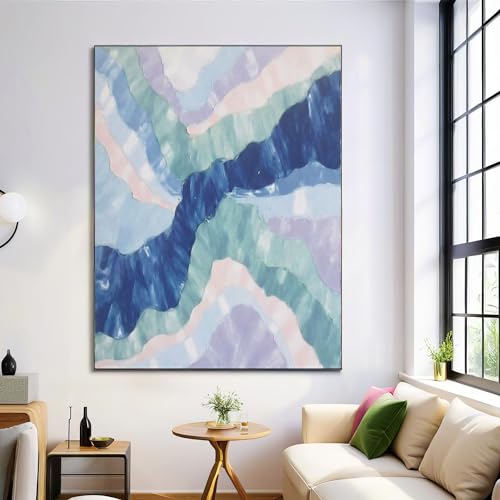 HASLEFND Lienzos Cuadros Decoracion Sin Marco,Estilo abstracto dibujado a mano Bloques de color ondulados,Azul claro Láminas Sobre Lienzo para Moderno Salones Dormitorios50 x 70 cm