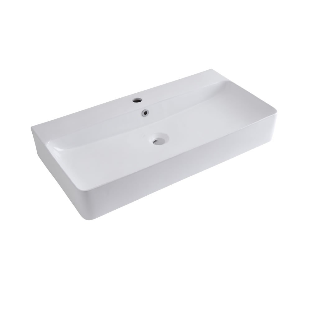 Milano Farington White Rectangular Countertop Wall Hung Bathroom Basin Sink - 800 x 415mm