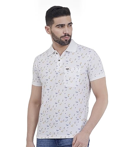 Image of PRORIDERS Half Sleeve Cotton Blend Regular Fit Men's Polo with Snap Button and Floral Print for Casual wear T-Shirt