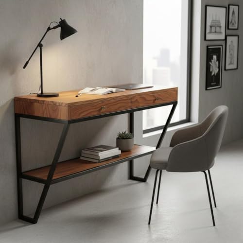 Image of Wall Mount Study Table Laptop Desk for Home & Office with 2 Drawer Storage Wall Mounted Table for Desktop - Engineered Wood Modern Top Study Table /Computer Table for Home PC (Levi)