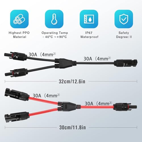 Thlevel Solarkabel Y Verteiler Stecker Solar Solarpanel Kabel Male Female MMF und FFM Connector Photovoltaik Steckverbinder 1 Paar 1000V DC 30A 4mm²
