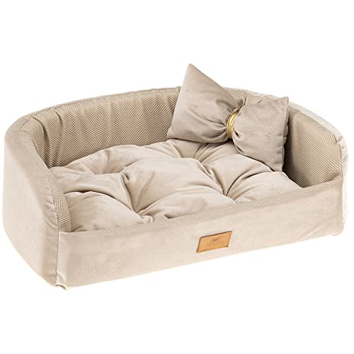 Ferplast Padded Bedding for Dogs and Cats HARRIS 50 Washable, with Cushion, Tweed and Velvet, Beige, 50 x 35 x 15 cm