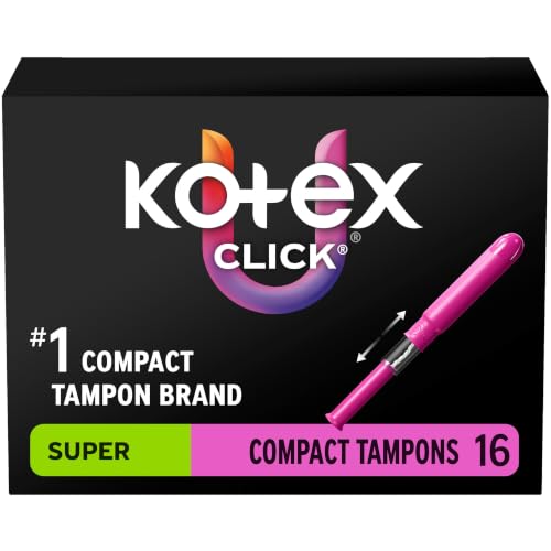 U by Kotex Click Compact Tampons, Super, 128 Count, 8 Packs of 16 | BPA Free, Gynecologist Tested, Smooth Tip Insertion, Individually Wrapped, Pocket-Ready, Leak Free Protection