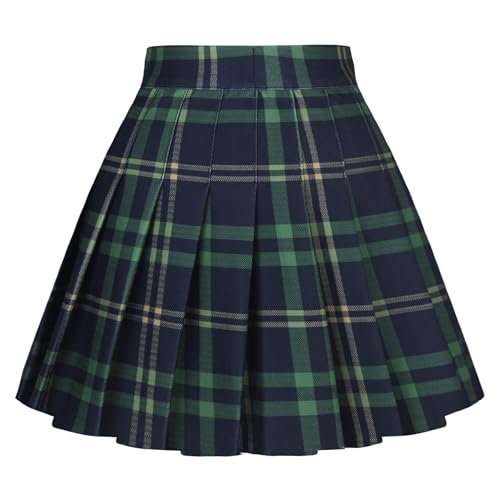 Dressever Women's Pleated Skirts Mini Skater Basic Skirt High Waist Tennis Skirt School Uniform Cheerleader Skirts Green Plaid XL