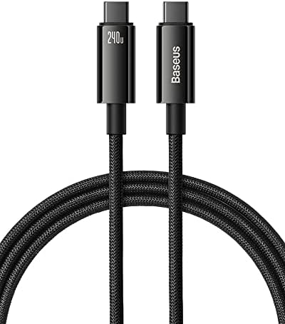 Baseus 240W PD 3.1 5A QC 4.0 Fast Charging USB C Cable - Zinc Alloy Nylon Braided Type C Data Cable for Samsung S21 S20+ S10 Note 10 iPad Pro MacBook Pro Pixel (3.3Ft) Black
