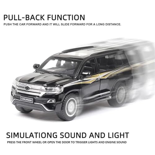 Image of 1:32 Scale Land Cruiser 4 Door Toy Car | Metal Pullback Diecast Car for Kids with Openable Doors, Sound, Light Effects Toy for Car Enthusiasts (Color As Per Available), Black