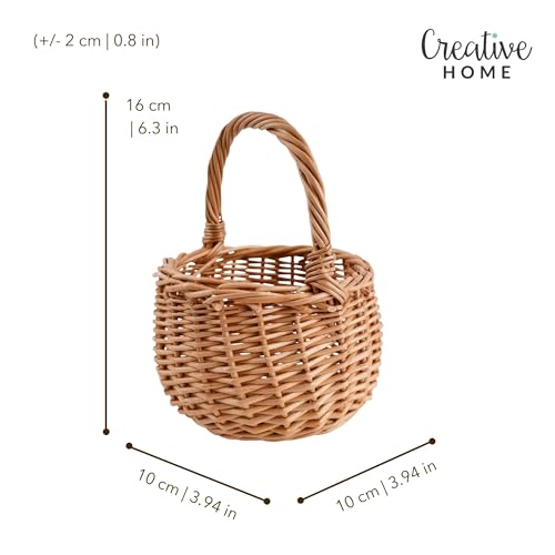 Creative Home Osterkorb Kleiner Weidenkorb mit Henkel | Klein 10 x 10 x 16 cm (+/- 2 cm) | Handgeflochtener, Geschenkkorb, Obstkorb, Bügelkorb | Naturfarbe | Osterkörbchen