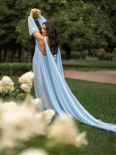 Chiffon Maternity Dresses for Photoshoot Long Cold Shoulder Pregnancy Gown for Baby Shower LU1524
