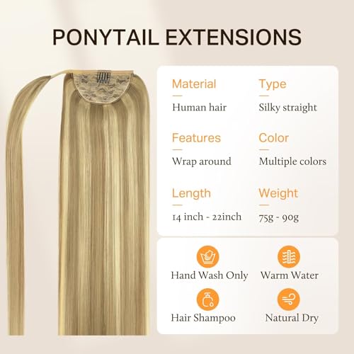 Queue de cheval blond clair extensions cheveux humains lisses raides enrouler 35cm - 2