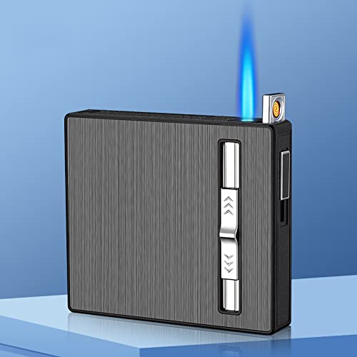 Zigarettenschachtel mit Feuerzeug, Gas und elektrisch 2 Zündmethoden, automatischer Auswurf der Zigarettenschachtel, Taschenlampenfeuerzeug Jet Flame kann Butan-Zigarettenanzünder füllen, kein Gas Cover