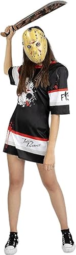 Funidelia | Disfraz de Jason Viernes 13 hockey con machete para mujer Friday the 13th - Disfraz para adultos y divertidos accesorios para Fiestas, Carnaval y Halloween - Talla M - Negro