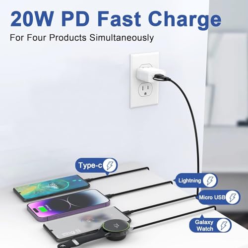 Image of BESTOR Universal 4-in-2 USB-A /PD Input Charging Cable with Smart Watches, 8 Pin, USB Type C, Micro USB and Magnetic Connectors for fast charging, 20W Fast PD Multi Charging Cable (1.2 /6ft)