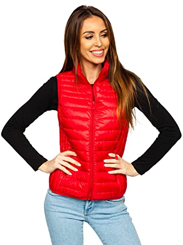 BOLF Femme Gilet de transition matelassee Col montant Doudoune Blouson avec fermeture eclair Zipe Temps libre Sport Fitness Basic Outdoor Style B2705 Rouge L [U1U] Cover