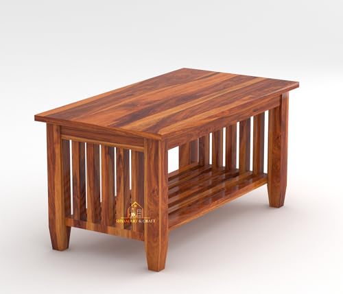 Image of SHYAM ART & CRAFT Solid Sheesham Wood Center Coffee Table with Storage | Wooden Centre Table for Living Room, Drawing Room & Office | Honey Finish