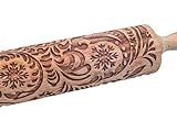 Embossed Rolling Pins for Baking, Small Wooden Roller Pin with Textured Pattern, Best Gift for Wedding, Holiday, Mother, Friends (Flower 2)