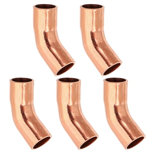 PATIKIL 1/4 ID 0,8mm Spessore Raccordo Saldatura Gomito Rame, 5pz 99,9% Puro Raccordo a Compressione Rame Connettore a Tubo a Raggio Corto 45 Gradi con Connessione a Saldare a Caldo